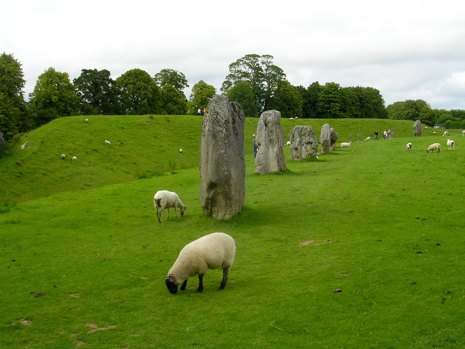 Avebury henge landscape with road and village houses