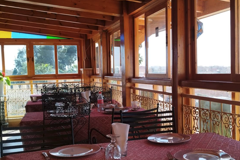 Palais Salma restaurant terrace in Meknes overlooking the old city walls
